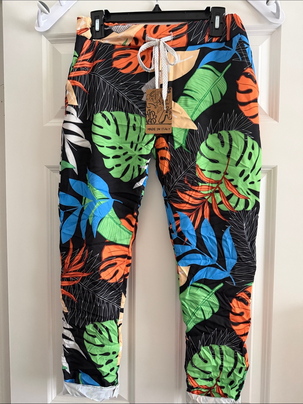 Floral Multi-Color Drawstring crinkle joggers Women.